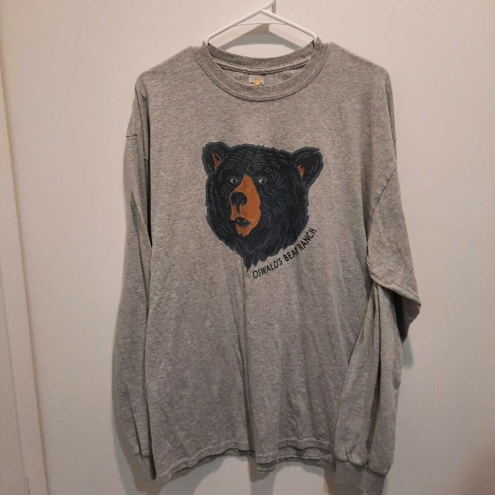 Gildan Gray Long Sleeve Tee with Bear Graphic
